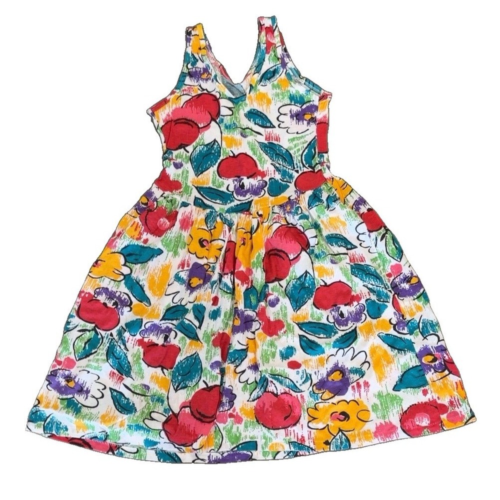 Vintage Julie Girl Women's Dress M Fit & Flare Floral Art to Wear USA Dopamine